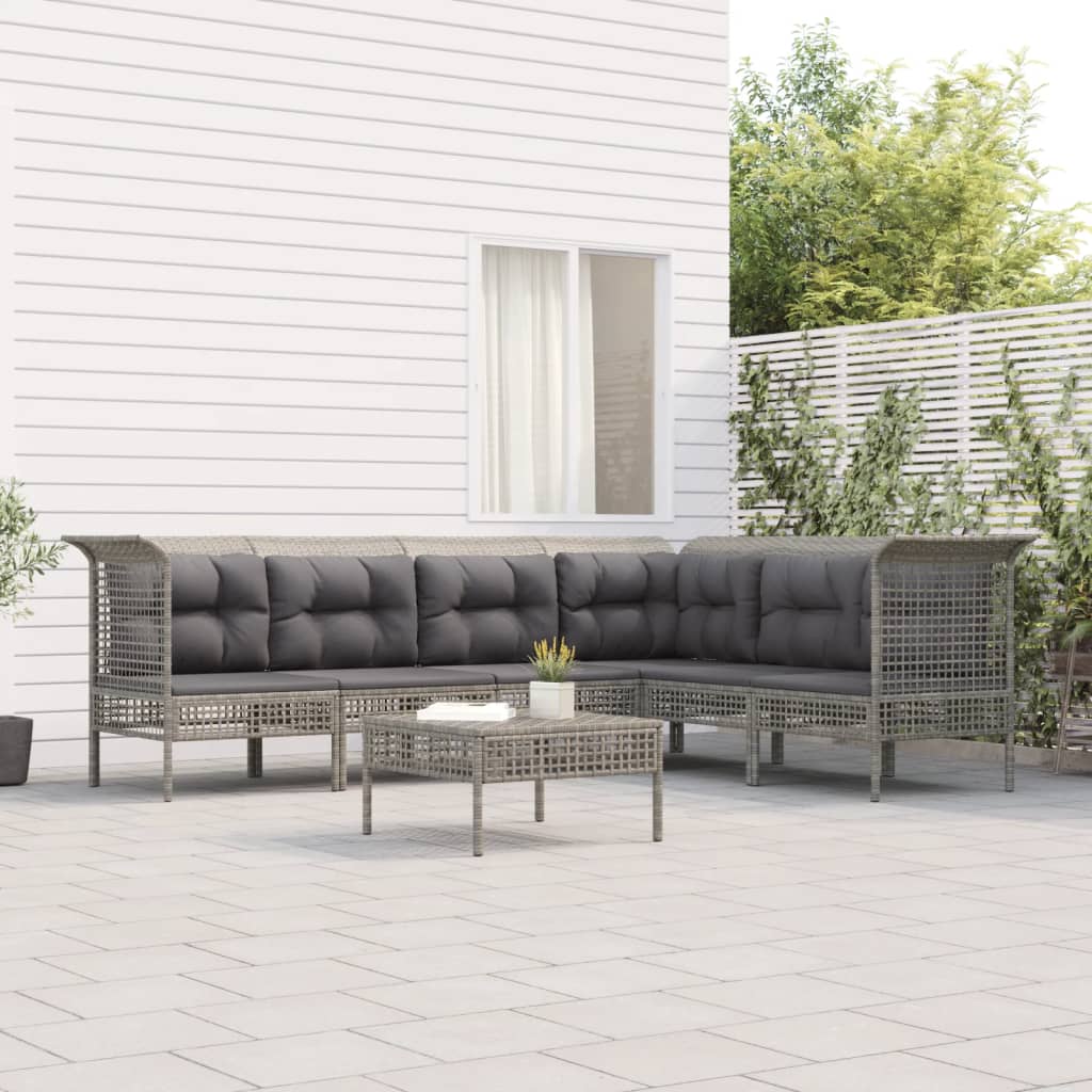 Set Mobilier De Grădină Cu Perne, 8 Piese, Gri, Poliratan