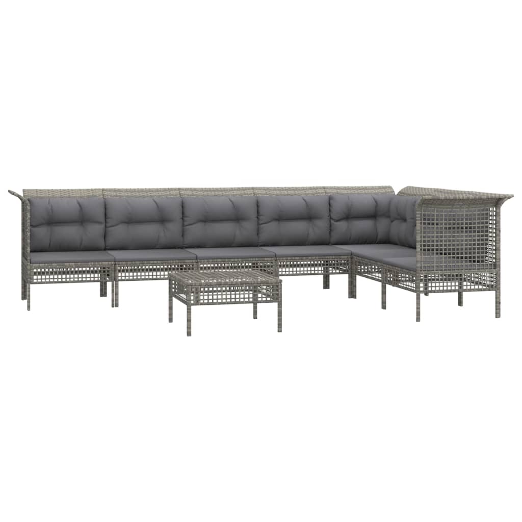 Set Mobilier De Grădină Cu Perne, 8 Piese, Gri, Poliratan
