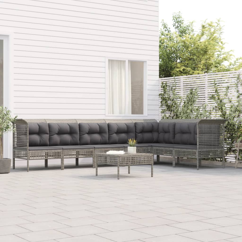 Set Mobilier De Grădină Cu Perne, 8 Piese, Gri, Poliratan