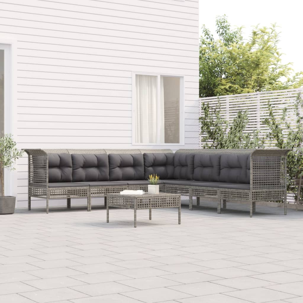 Set Mobilier De Grădină Cu Perne, 8 Piese, Gri, Poliratan