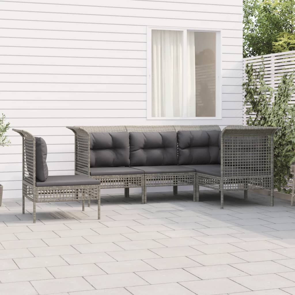 Set Mobilier De Grădină Cu Perne, 7 Piese, Gri, Poliratan