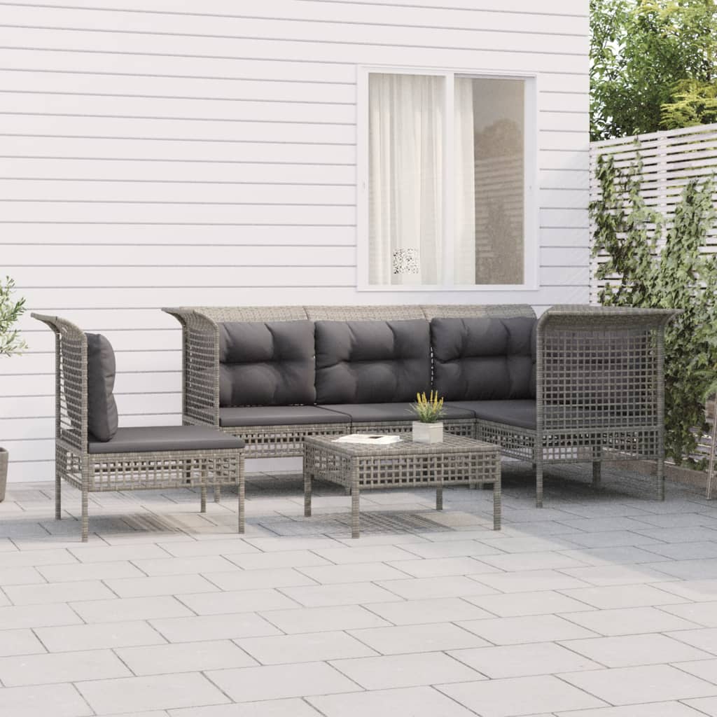 Set Mobilier De Grădină Cu Perne, 7 Piese, Gri, Poliratan