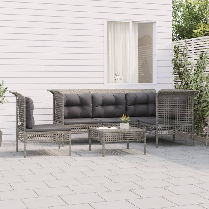 Set Mobilier De Grădină Cu Perne, 7 Piese, Gri, Poliratan