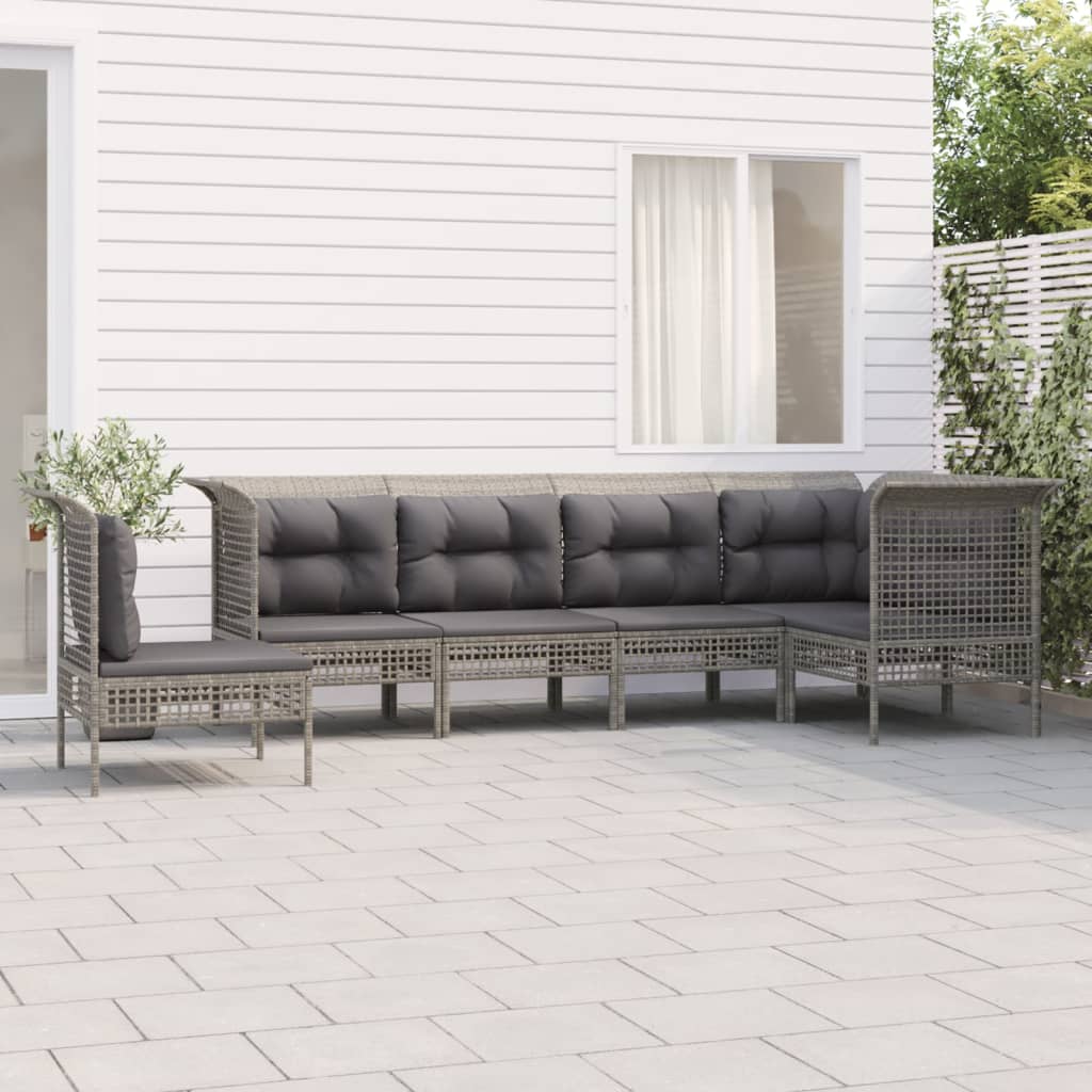 Set Mobilier De Grădină Cu Perne, 7 Piese, Gri, Poliratan