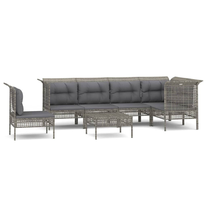 Set Mobilier De Grădină Cu Perne, 7 Piese, Gri, Poliratan