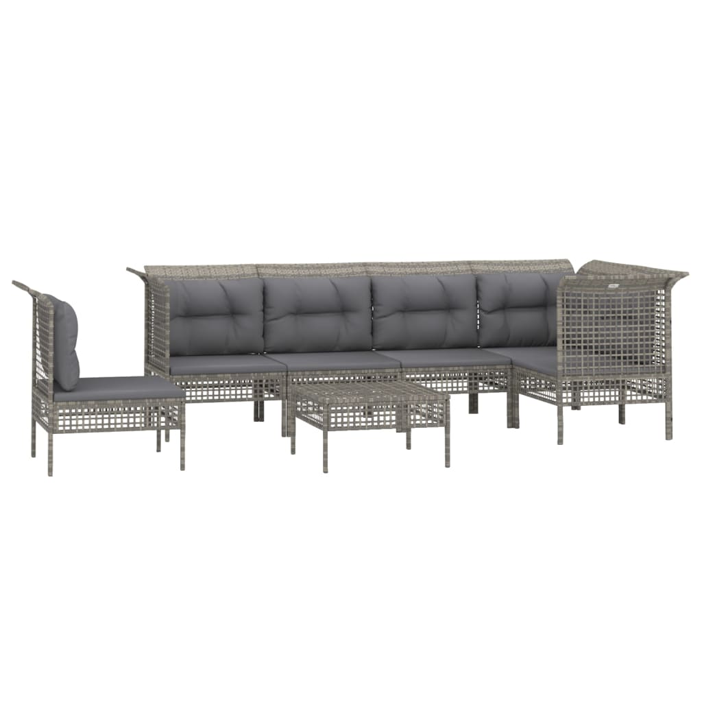 Set Mobilier De Grădină Cu Perne, 7 Piese, Gri, Poliratan