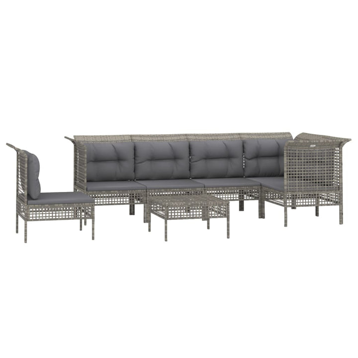 Set Mobilier De Grădină Cu Perne, 7 Piese, Gri, Poliratan