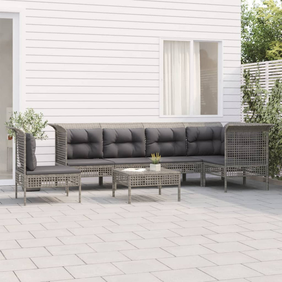 Set Mobilier De Grădină Cu Perne, 7 Piese, Gri, Poliratan