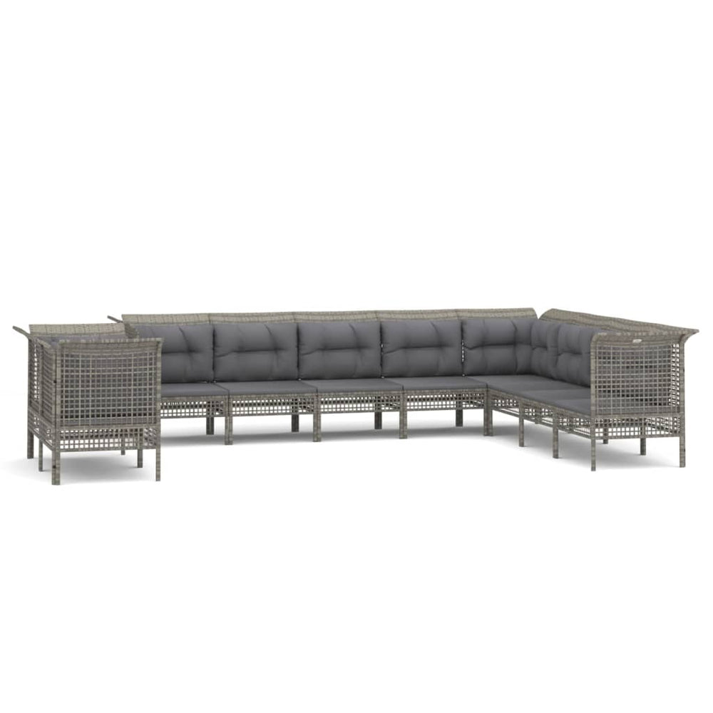 Set Mobilier De Grădină Cu Perne, 10 Piese, Gri, Poliratan