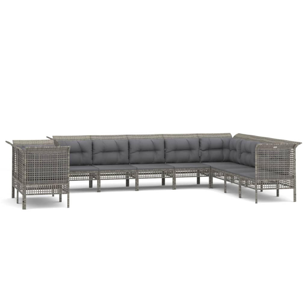 Set Mobilier De Grădină Cu Perne, 10 Piese, Gri, Poliratan