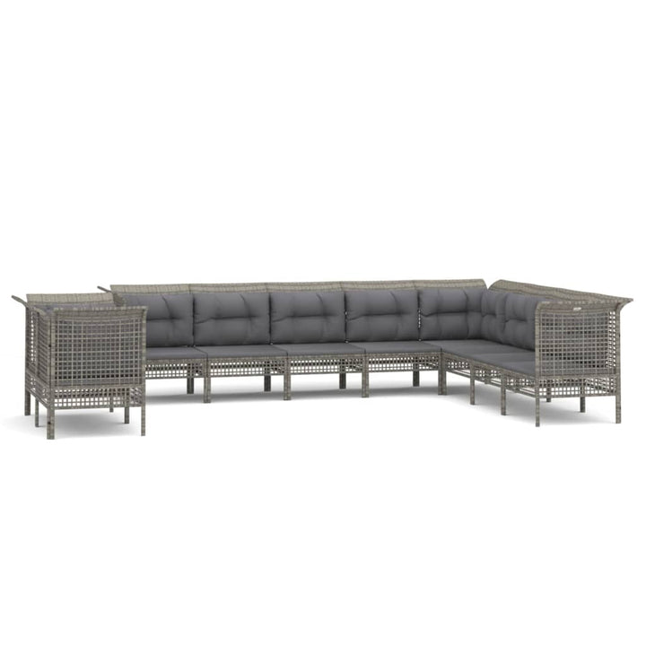 Set Mobilier De Grădină Cu Perne, 10 Piese, Gri, Poliratan