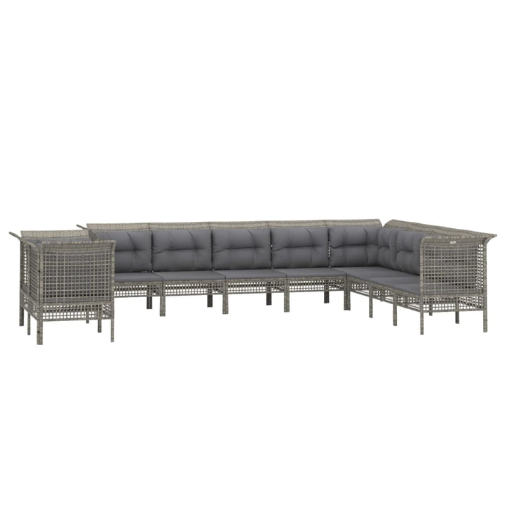 Set Mobilier De Grădină Cu Perne, 10 Piese, Gri, Poliratan