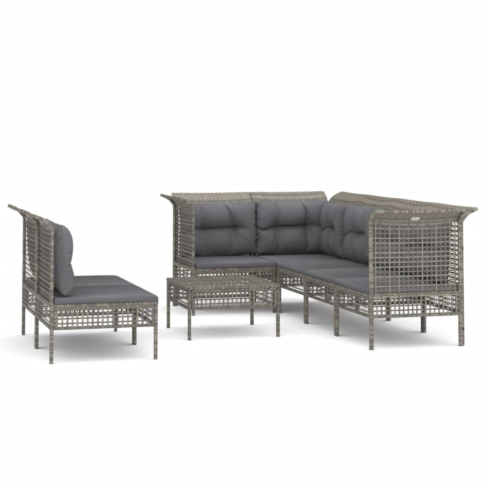 Set Mobilier De Grădină Cu Perne, 8 Piese, Gri, Poliratan