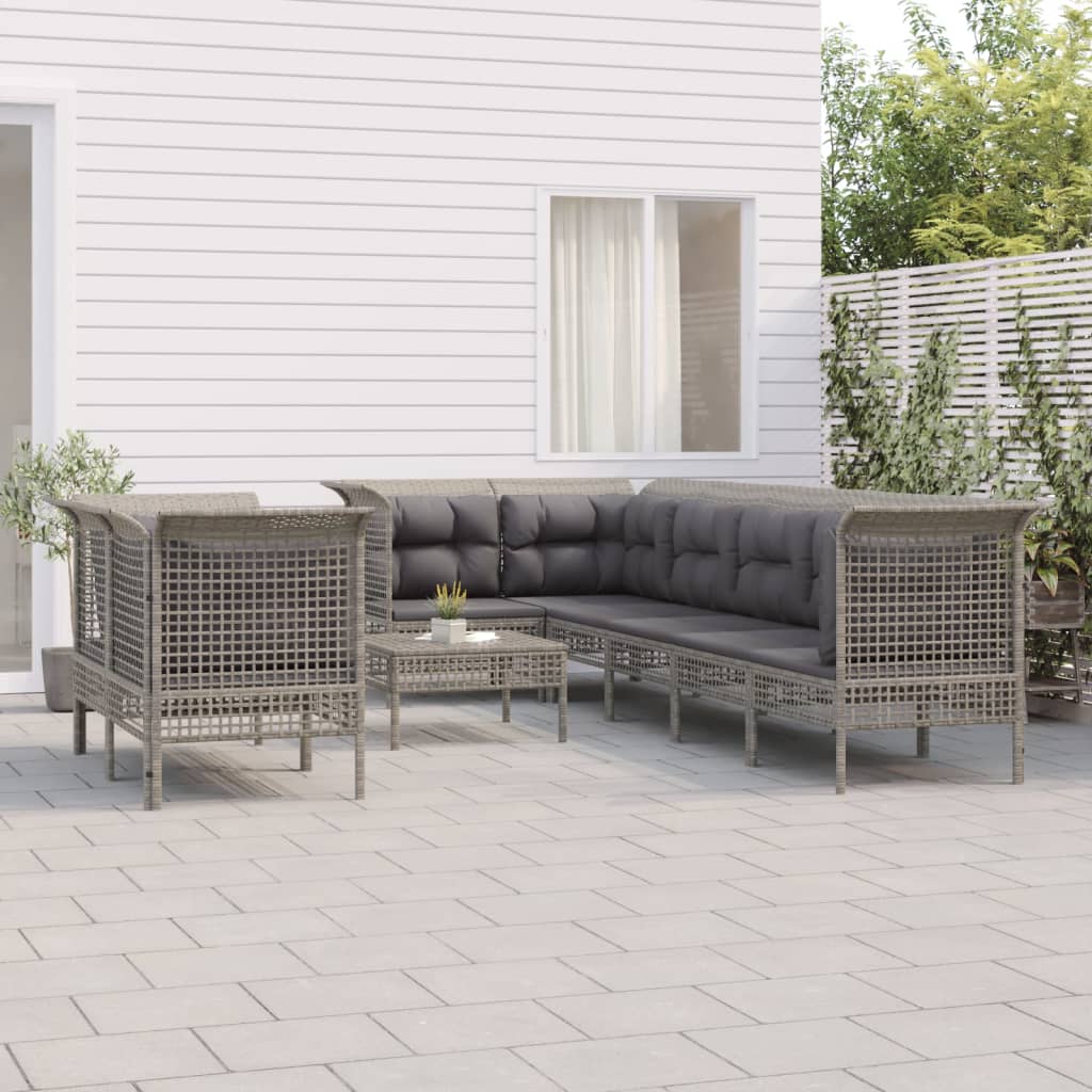 Set Mobilier De Grădină Cu Perne, 8 Piese, Gri, Poliratan
