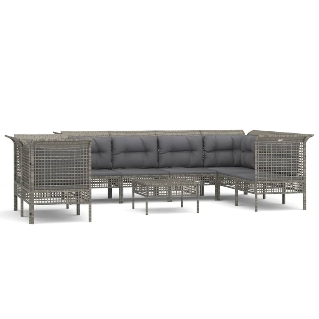 Set Mobilier De Grădină Cu Perne, 9 Piese, Gri, Poliratan