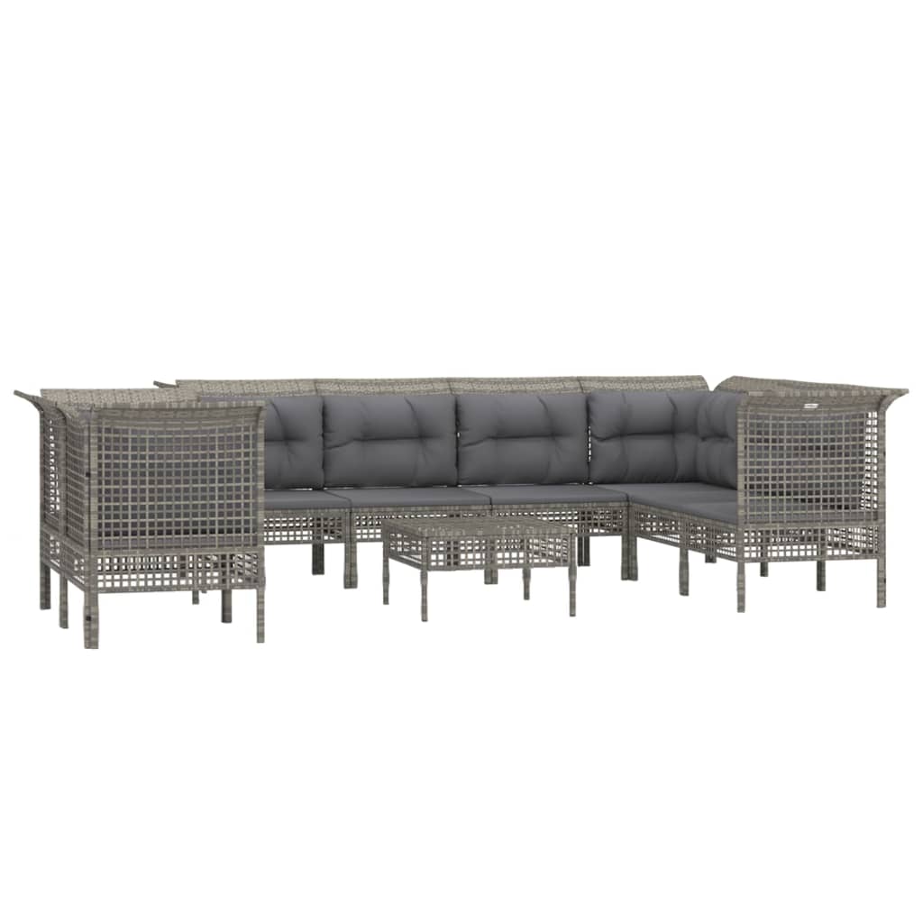 Set Mobilier De Grădină Cu Perne, 9 Piese, Gri, Poliratan