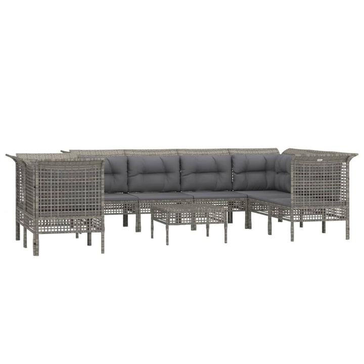 Set Mobilier De Grădină Cu Perne, 9 Piese, Gri, Poliratan