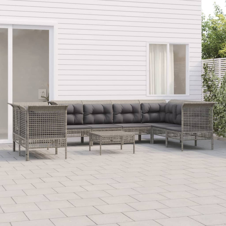 Set Mobilier De Grădină Cu Perne, 9 Piese, Gri, Poliratan