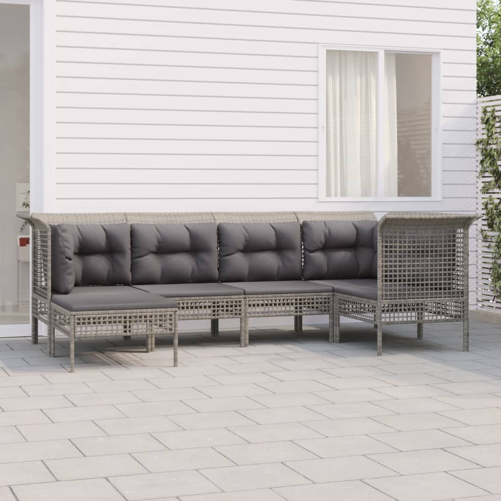 Set Mobilier De Grădină Cu Perne, 7 Piese, Gri, Poliratan