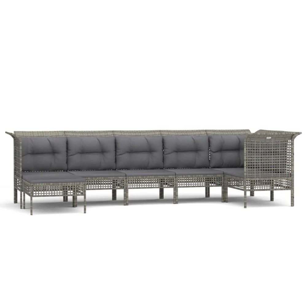 Set Mobilier De Grădină Cu Perne, 7 Piese, Gri, Poliratan