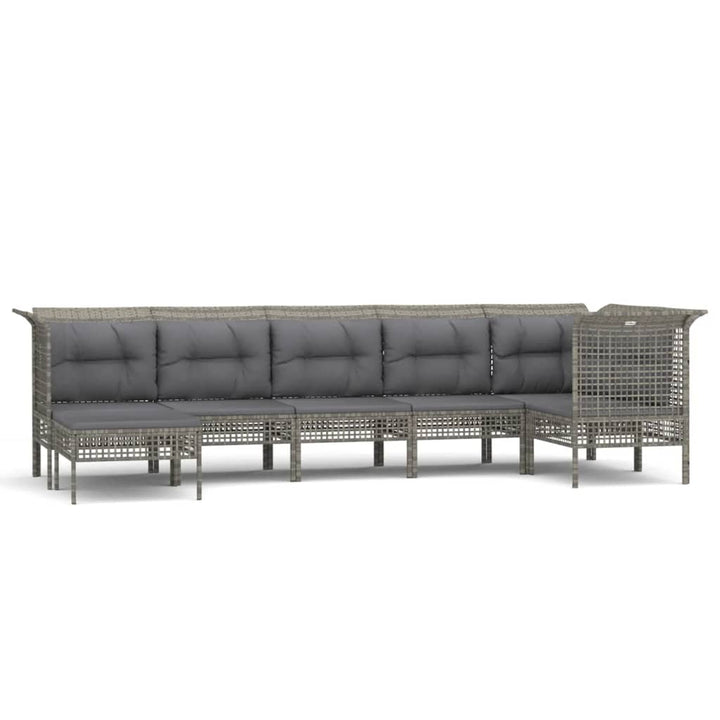 Set Mobilier De Grădină Cu Perne, 7 Piese, Gri, Poliratan
