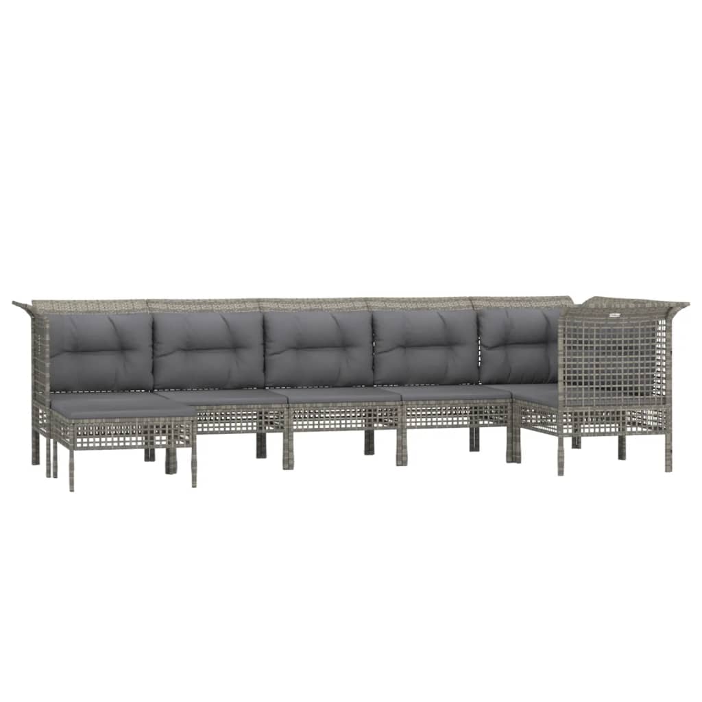 Set Mobilier De Grădină Cu Perne, 7 Piese, Gri, Poliratan