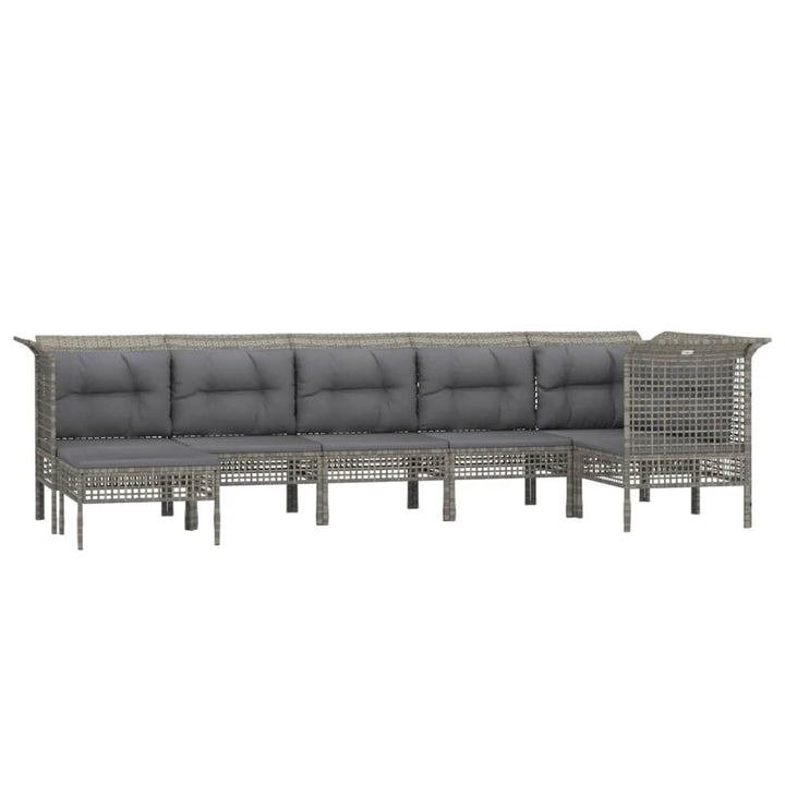 Set Mobilier De Grădină Cu Perne, 7 Piese, Gri, Poliratan