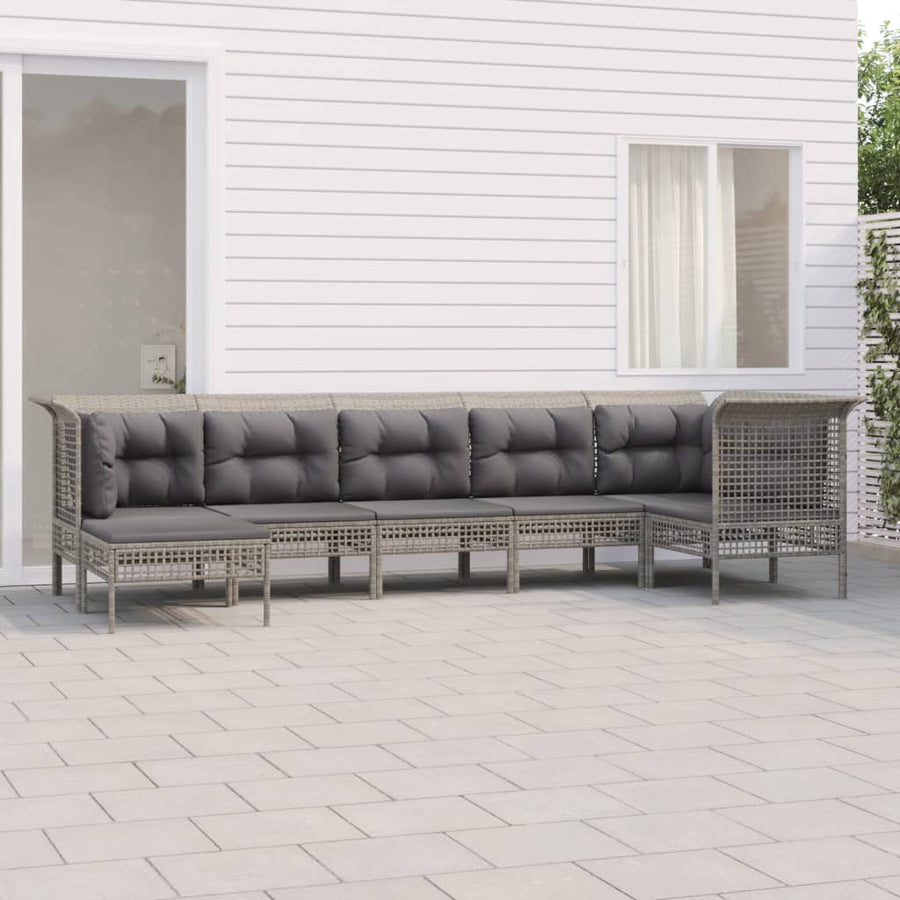 Set Mobilier De Grădină Cu Perne, 7 Piese, Gri, Poliratan