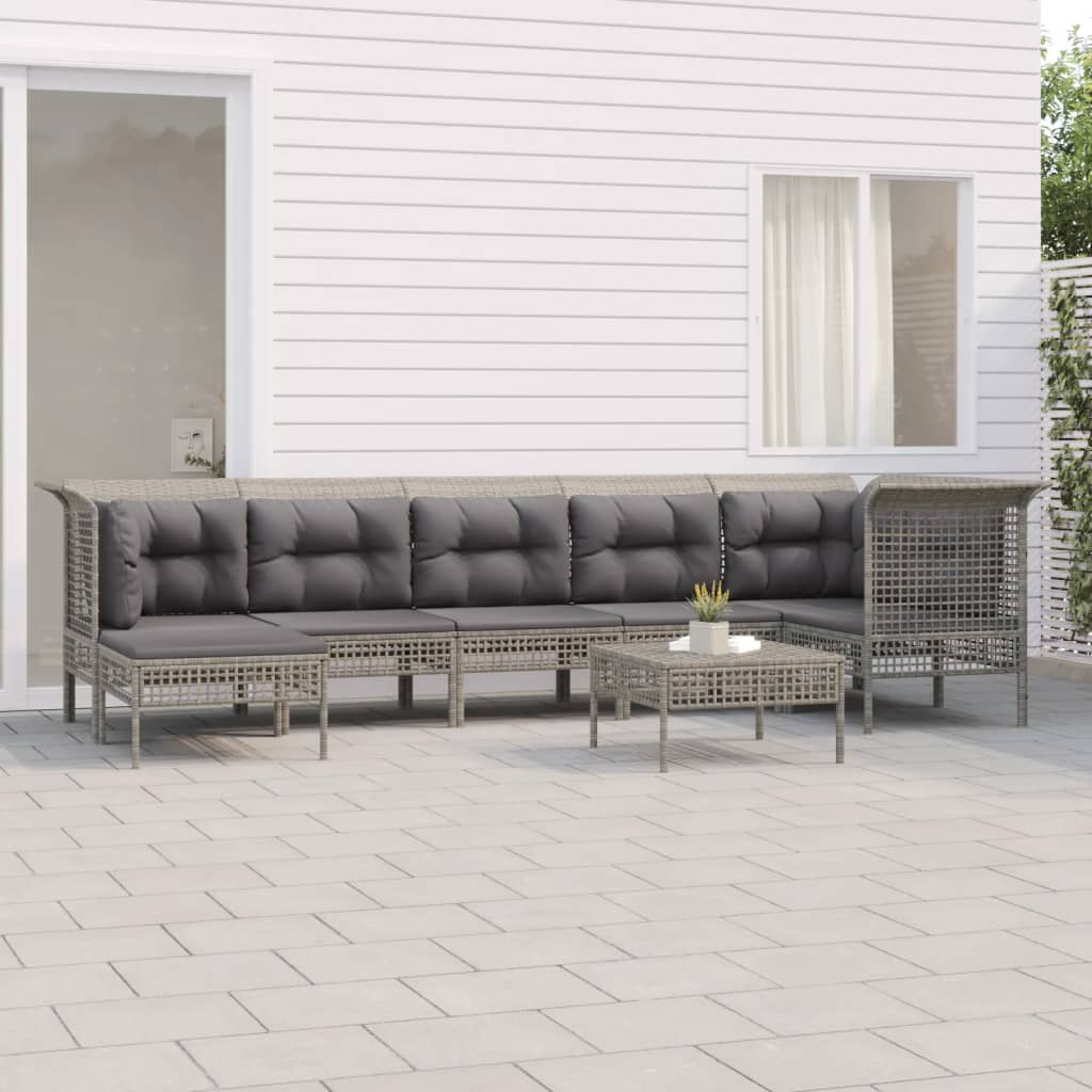 Set Mobilier De Grădină Cu Perne, 7 Piese, Gri, Poliratan