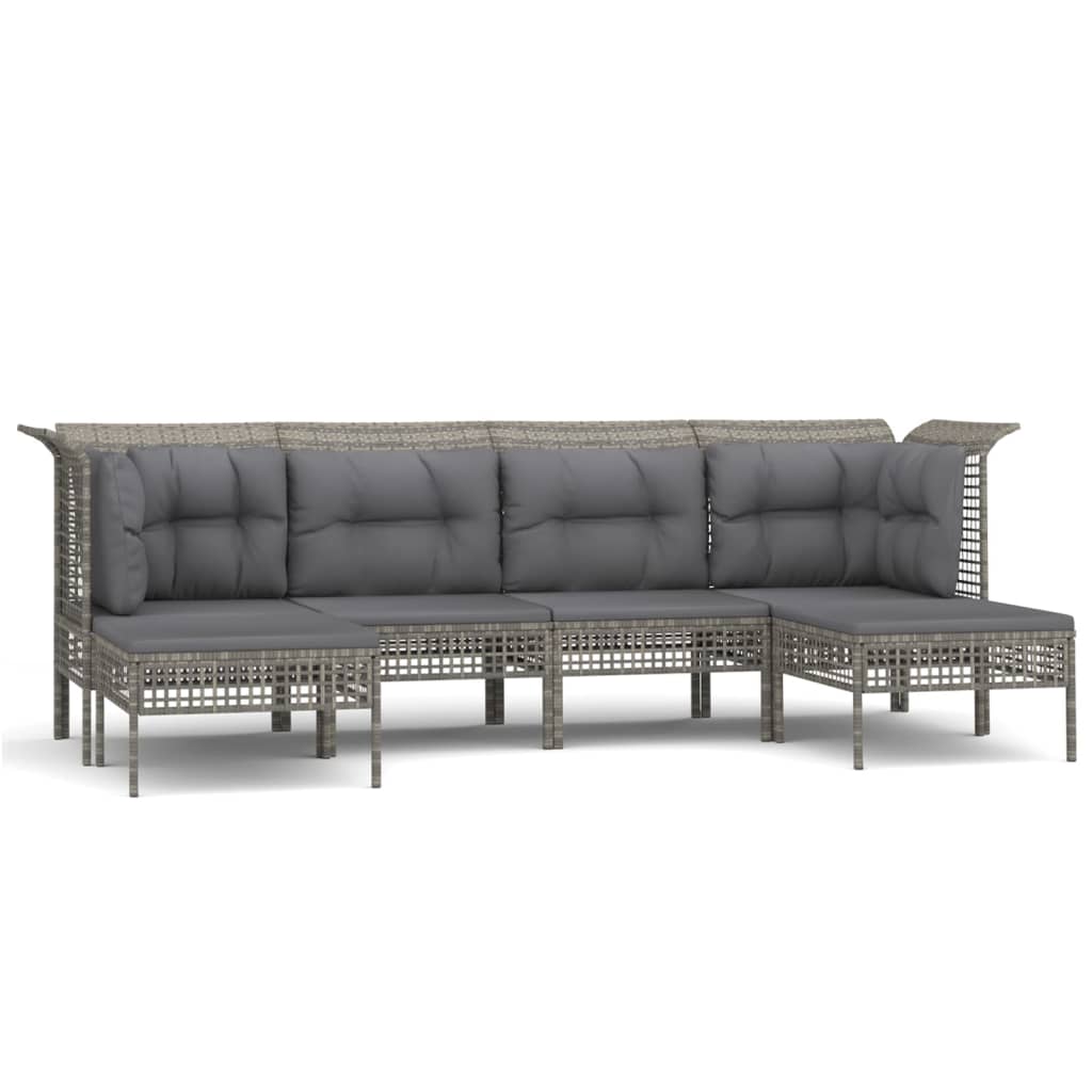 Set Mobilier De Grădină Cu Perne, 6 Piese, Gri, Poliratan