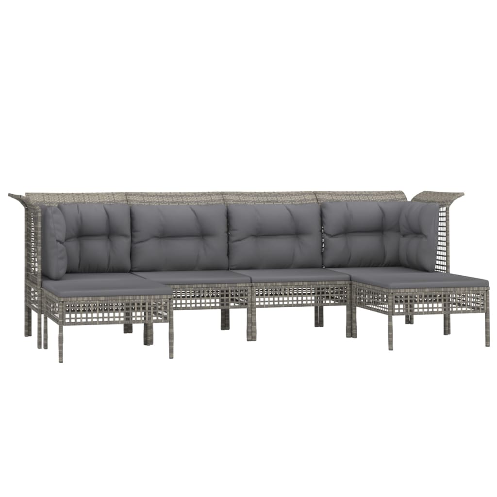 Set Mobilier De Grădină Cu Perne, 6 Piese, Gri, Poliratan