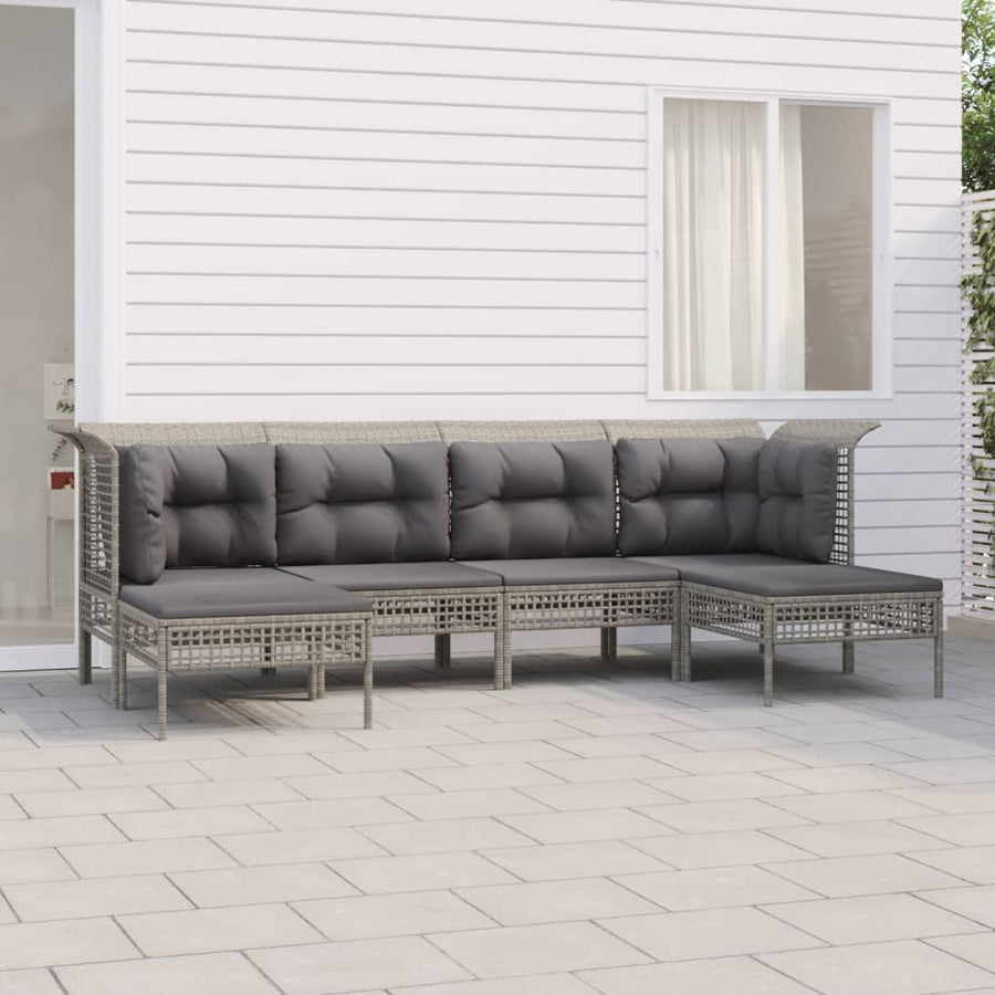 Set Mobilier De Grădină Cu Perne, 6 Piese, Gri, Poliratan