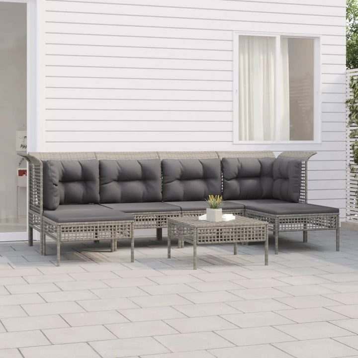 Set Mobilier De Grădină Cu Perne, 6 Piese, Gri, Poliratan