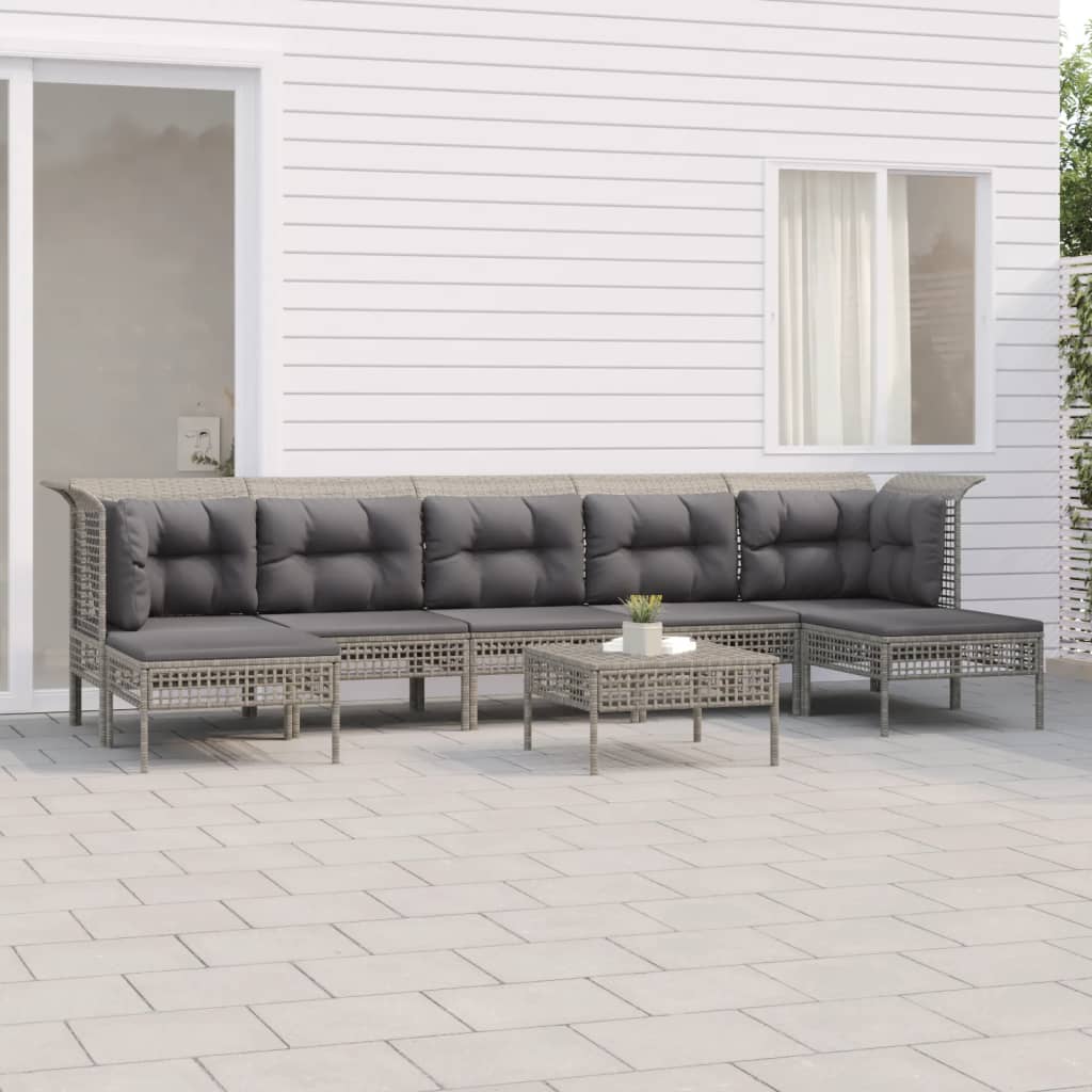 Set Mobilier De Grădină Cu Perne, 6 Piese, Gri, Poliratan
