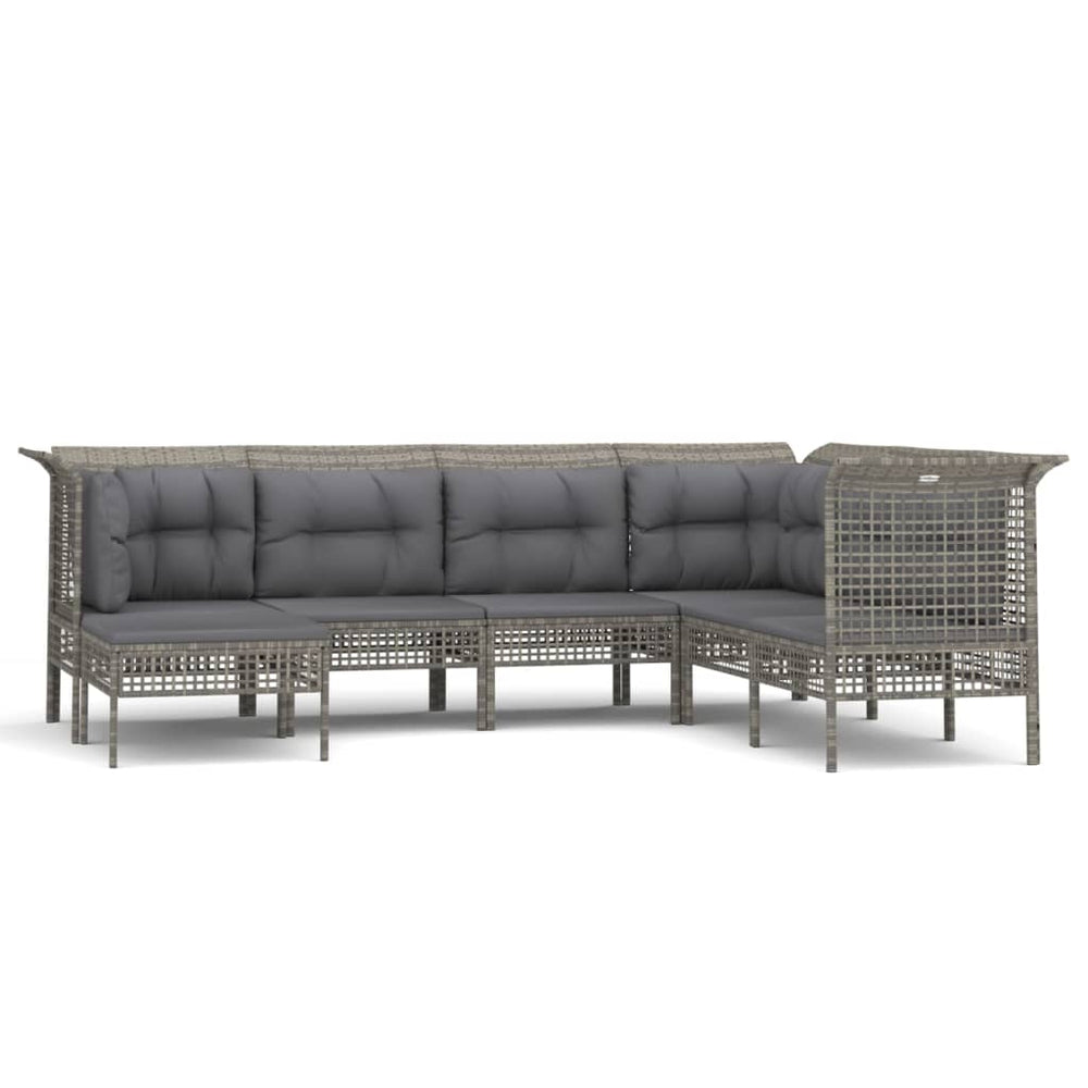 Set Mobilier De Grădină Cu Perne, 7 Piese, Gri, Poliratan