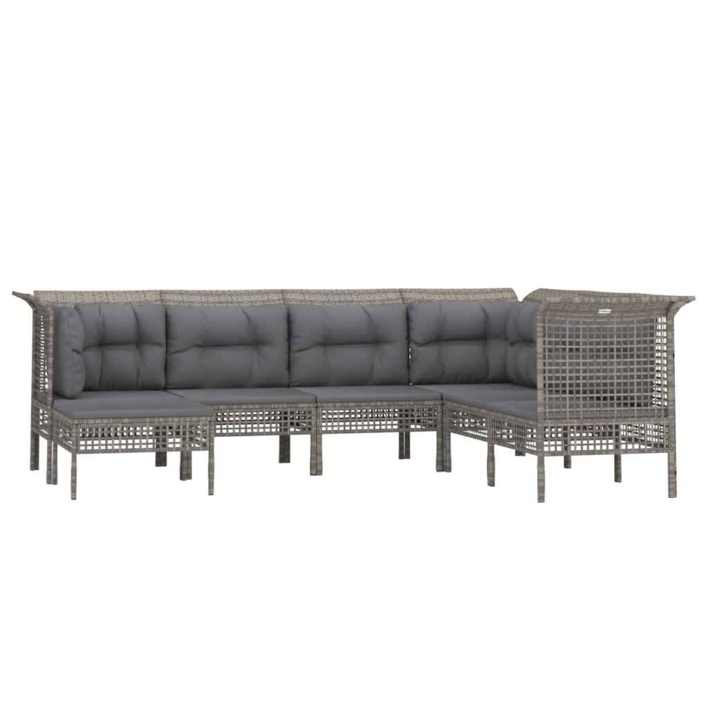 Set Mobilier De Grădină Cu Perne, 7 Piese, Gri, Poliratan