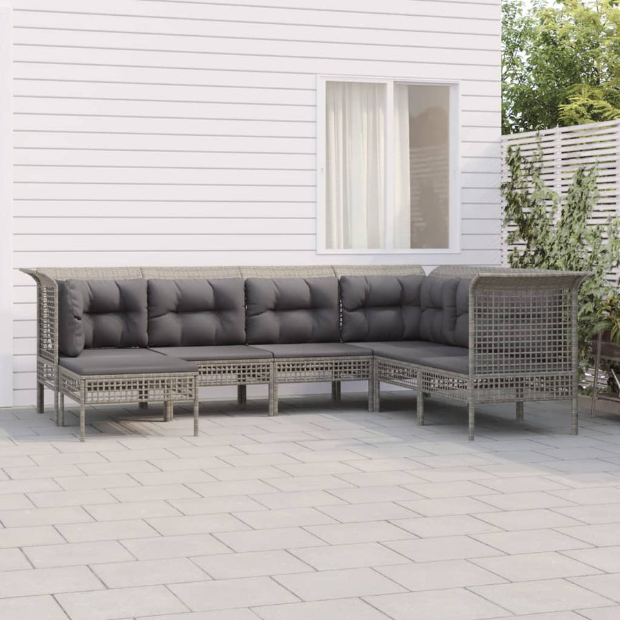 Set Mobilier De Grădină Cu Perne, 7 Piese, Gri, Poliratan