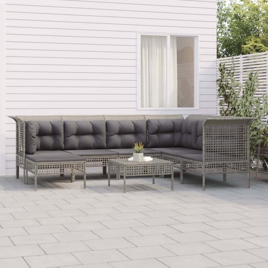 Set Mobilier De Grădină Cu Perne, 7 Piese, Gri, Poliratan