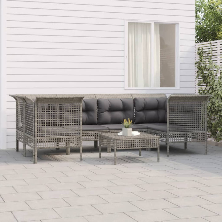 Set Mobilier De Grădină Cu Perne, 9 Piese, Gri, Poliratan