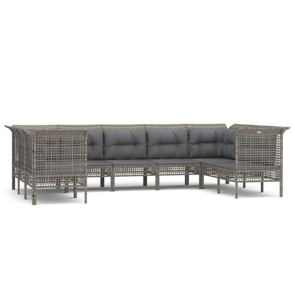 Set Mobilier De Grădină Cu Perne, 9 Piese, Gri, Poliratan