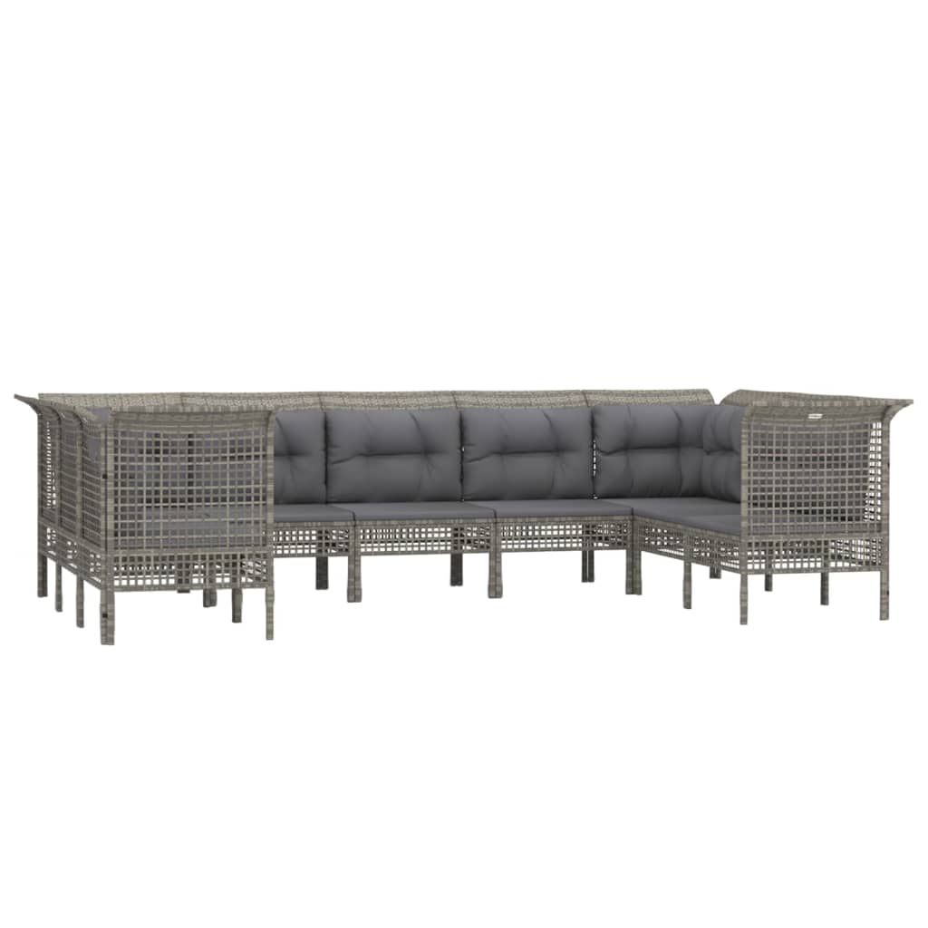 Set Mobilier De Grădină Cu Perne, 9 Piese, Gri, Poliratan
