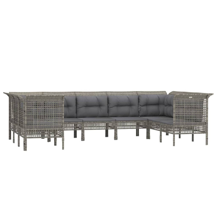Set Mobilier De Grădină Cu Perne, 9 Piese, Gri, Poliratan