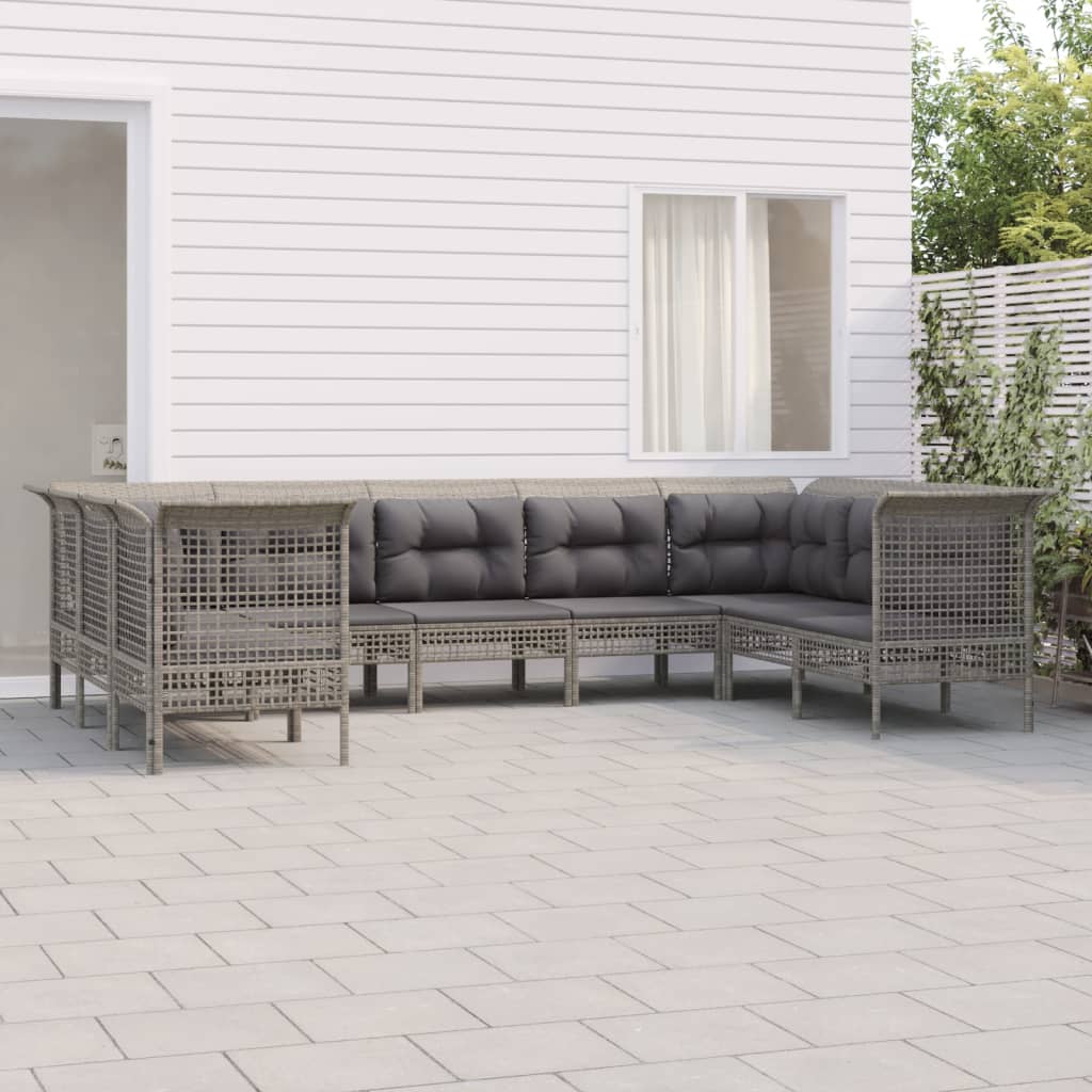 Set Mobilier De Grădină Cu Perne, 9 Piese, Gri, Poliratan