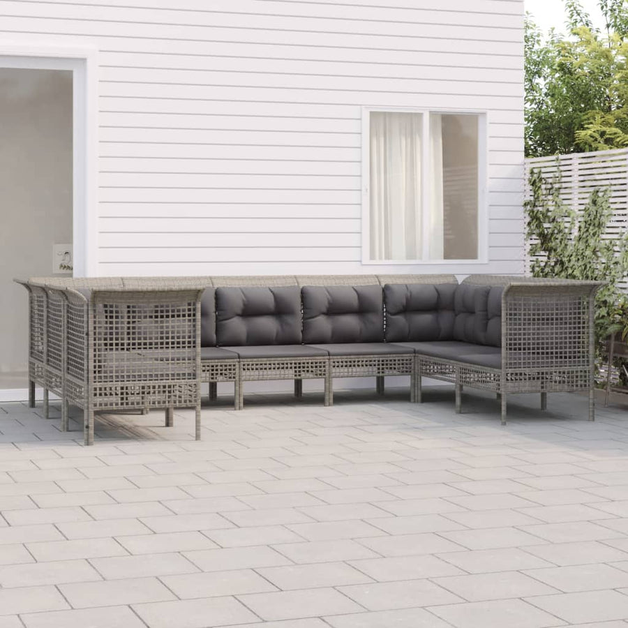 Set Mobilier De Grădină Cu Perne, 9 Piese, Gri, Poliratan