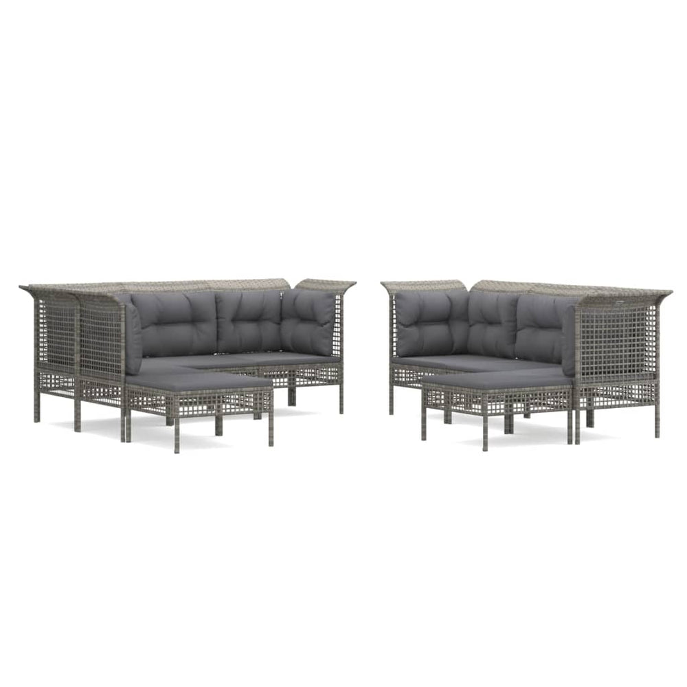 Set Mobilier De Grădină Cu Perne, 9 Piese, Gri, Poliratan