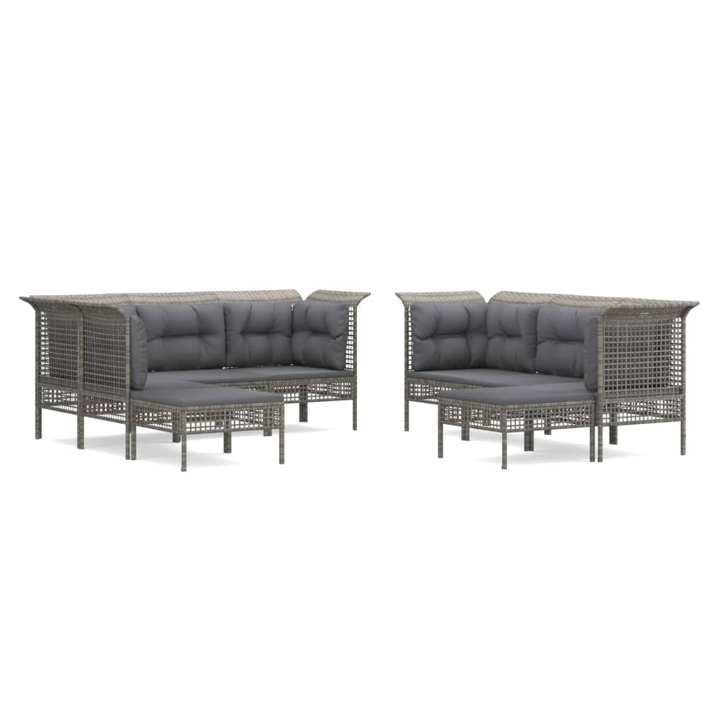 Set Mobilier De Grădină Cu Perne, 9 Piese, Gri, Poliratan