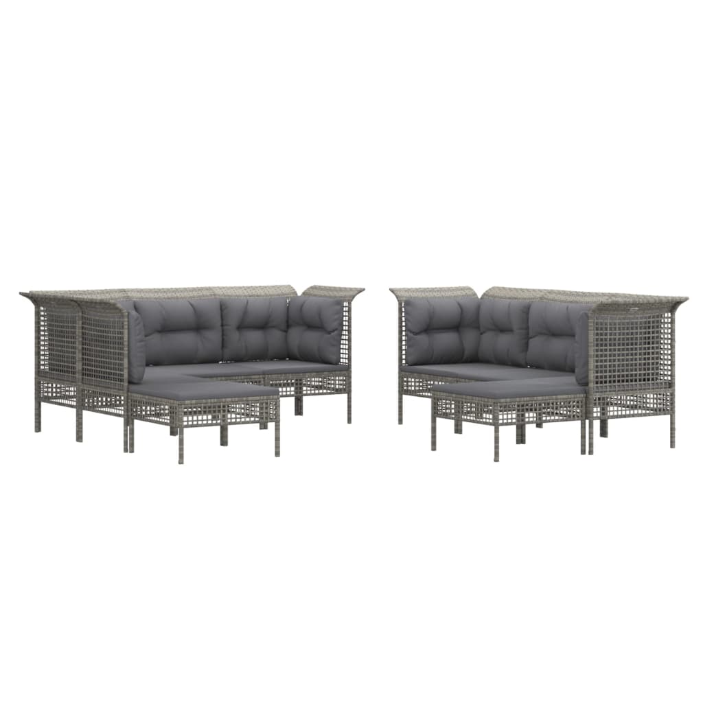 Set Mobilier De Grădină Cu Perne, 9 Piese, Gri, Poliratan