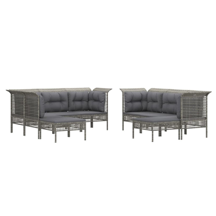 Set Mobilier De Grădină Cu Perne, 9 Piese, Gri, Poliratan