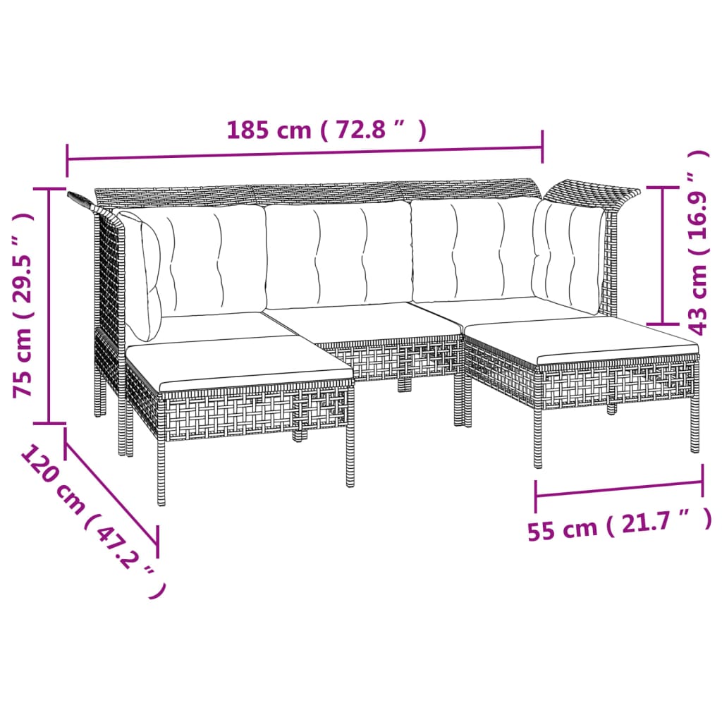 Set Mobilier De Grădină Cu Perne, 9 Piese, Gri, Poliratan