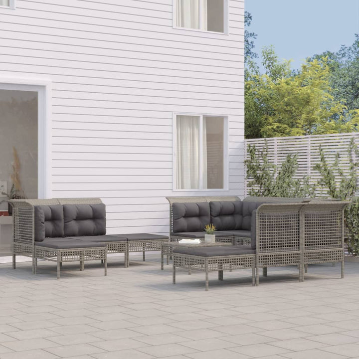 Set Mobilier De Grădină Cu Perne, 9 Piese, Gri, Poliratan